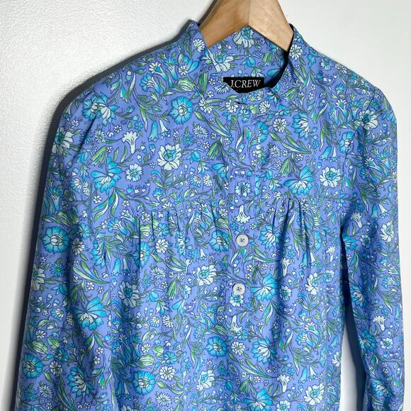 J. Crew Long Sleeve Fresco Poplin Top Womens Small Blue Floral Cotton Feminine - Picture 4 of 11